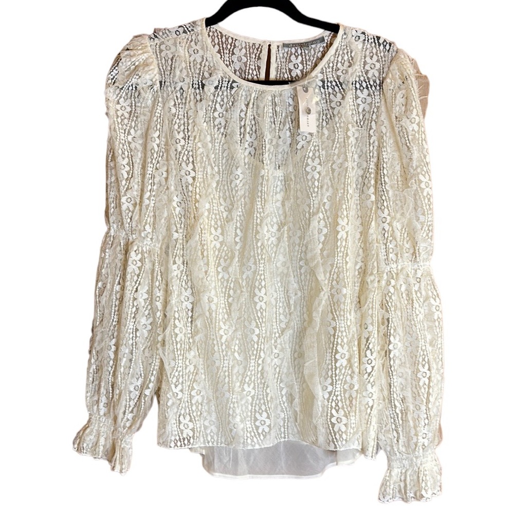 Anthropologie Daniel Rainn Top Blouse Shirt Cream Sheer Lace Built in Cami Large